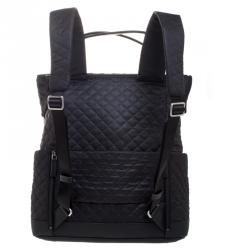 Pre Owned Tumi Black Quilted Fabric Lehigh Foldover Backpack