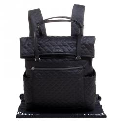 Pre Owned Tumi Black Quilted Fabric Lehigh Foldover Backpack