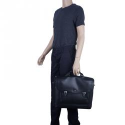 Tumi Black Leather Formula T Compartment Bag with Outer Compartment 