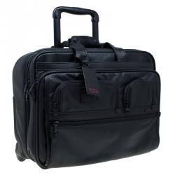 Pre Owned Tumi Black Leather Alpha T-Pass Expandable Laptop Two Wheel Brief Luggage