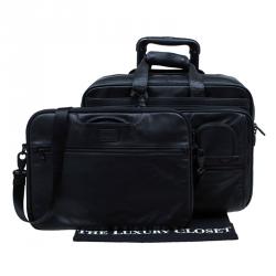 Pre Owned Tumi Black Leather Alpha T-Pass Expandable Laptop Two Wheel Brief Luggage