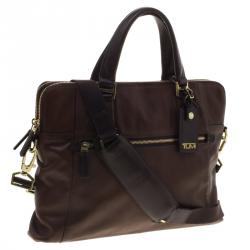 Pre Owned Tumi Dark Brown Leather Beacon Hill Branch Slim Laptop Briefcase