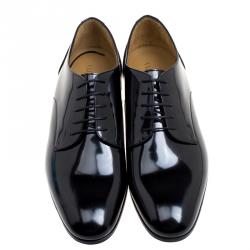 Pre Owned Valentino Black Patent Leather Lace-up Derby Size 42