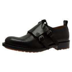 Pre Owned Valentino Black Leather Hard Walk Monk Strap Derby Size 42