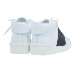 Pre Owned Valentino White and Black Banded Leather High Top Sneakers Size 40