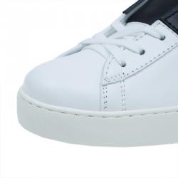 Pre Owned Valentino White and Black Banded Leather High Top Sneakers Size 40