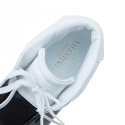 Pre Owned Valentino White and Black Banded Leather High Top Sneakers Size 40