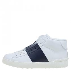 Pre Owned Valentino Two Tone Leather Open High Top Sneakers Size 41