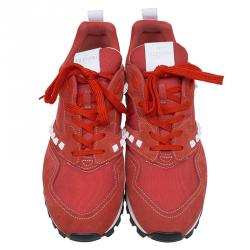 Valentino Red Suede And Fabric Rockstud Sneakers Size 44