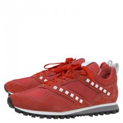 Valentino Red Suede And Fabric Rockstud Sneakers Size 44