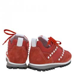 Valentino Red Suede And Fabric Rockstud Sneakers Size 44
