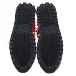 Valentino Red Suede And Fabric Rockstud Sneakers Size 44