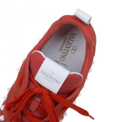 Valentino Red Suede And Fabric Rockstud Sneakers Size 44