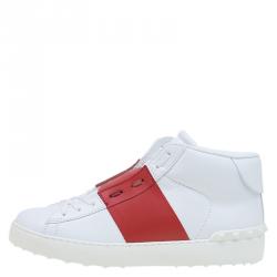 Pre Owned Valentino Two Tone Leather Open High Top Sneakers Size 40.5