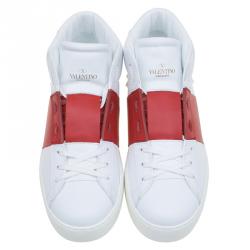 Pre Owned Valentino Two Tone Leather Open High Top Sneakers Size 40.5