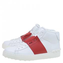 Pre Owned Valentino Two Tone Leather Open High Top Sneakers Size 40.5