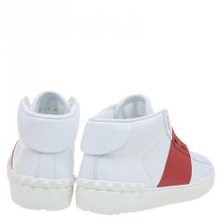 Pre Owned Valentino Two Tone Leather Open High Top Sneakers Size 40.5