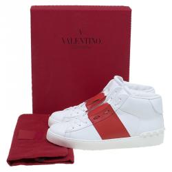 Pre Owned Valentino Two Tone Leather Open High Top Sneakers Size 40.5