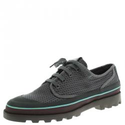 Pre Owned Valentino Grey Eyelet Embroidered Fabric Low-Top Sneakers Size 44