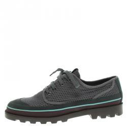 Pre Owned Valentino Grey Eyelet Embroidered Fabric Low-Top Sneakers Size 44