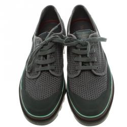 Pre Owned Valentino Grey Eyelet Embroidered Fabric Low-Top Sneakers Size 44