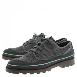 Pre Owned Valentino Grey Eyelet Embroidered Fabric Low-Top Sneakers Size 44