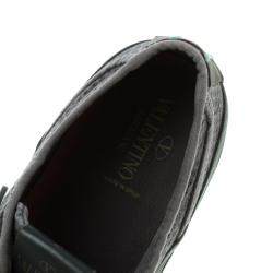 Pre Owned Valentino Grey Eyelet Embroidered Fabric Low-Top Sneakers Size 44