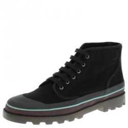 Pre Owned Valentino Black Eyelet Embroidered Fabric High-Top Sneakers Size 44