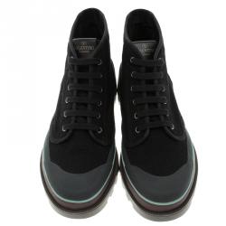 Pre Owned Valentino Black Eyelet Embroidered Fabric High-Top Sneakers Size 44