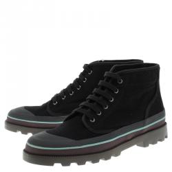 Pre Owned Valentino Black Eyelet Embroidered Fabric High-Top Sneakers Size 44