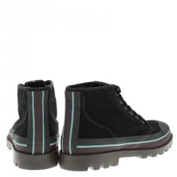 Pre Owned Valentino Black Eyelet Embroidered Fabric High-Top Sneakers Size 44