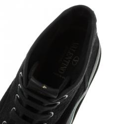 Pre Owned Valentino Black Eyelet Embroidered Fabric High-Top Sneakers Size 44