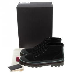 Pre Owned Valentino Black Eyelet Embroidered Fabric High-Top Sneakers Size 44