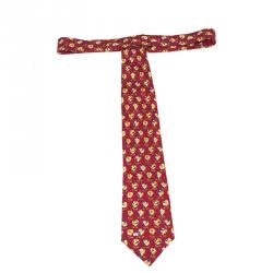 Pre Owned Valentino Red Floral Print Silk Tie