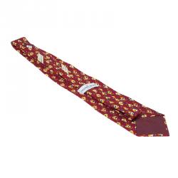 Pre Owned Valentino Red Floral Print Silk Tie