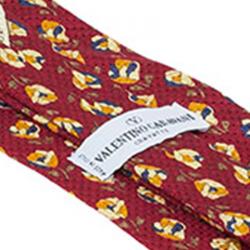 Pre Owned Valentino Red Floral Print Silk Tie