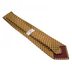 Valentino Yellow & Red Two Tone Houndstooth Woven Silk Tie