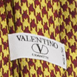 Valentino Yellow & Red Two Tone Houndstooth Woven Silk Tie