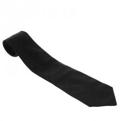 Pre Owned Valentino Black Zig Zag Embroidered Traditional Silk Tie