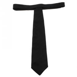 Pre Owned Valentino Black Zig Zag Embroidered Traditional Silk Tie