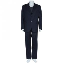 Pre Owned Valentino Men's Navy Blue Wool Suit XL