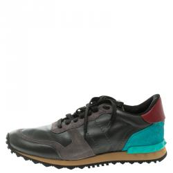 Pre Owned Valentino Tricolor Leather And Suede Rockrunner Sneakers Size 41