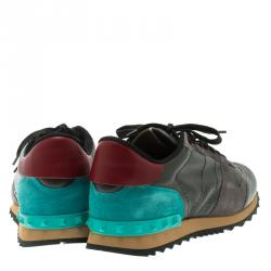 Pre Owned Valentino Tricolor Leather And Suede Rockrunner Sneakers Size 41