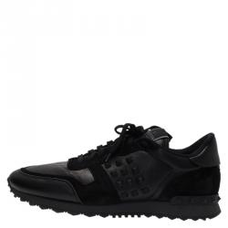 Pre Owned Valentino Black Suede and Leather Rockstud Sneakers Size 44