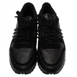Pre Owned Valentino Black Suede and Leather Rockstud Sneakers Size 44