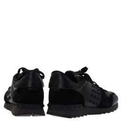 Pre Owned Valentino Black Suede and Leather Rockstud Sneakers Size 44