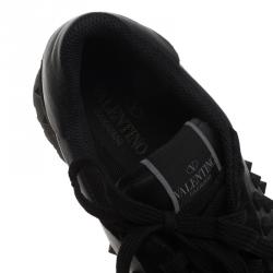 Pre Owned Valentino Black Suede and Leather Rockstud Sneakers Size 44