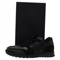 Pre Owned Valentino Black Suede and Leather Rockstud Sneakers Size 44