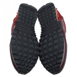 Pre Owned Valentino Red Camouflage Leather and Suede Rockrunner Sneakers Size 43