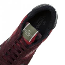 Pre Owned Valentino Red Camouflage Leather and Suede Rockrunner Sneakers Size 43